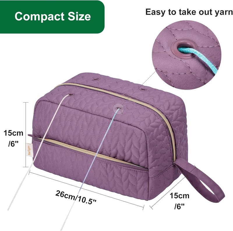 KarSyon Crochet Yarn Bag Knitting Bag Storage for Crocheting Accessories Crochet Hook Case Organizer Gift for Crochet Lovers (Purple) - Image 5
